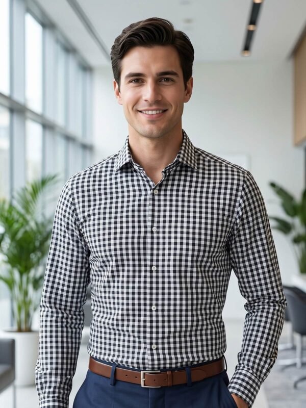Black & White Checkered, Cutaway Collar, Formal Shirt (FS-3028)
