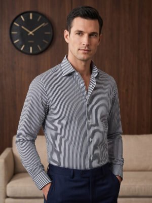 Black Striped, Elite Edition, Cutaway Collar Men’s Formal Shirt (FS-3031)