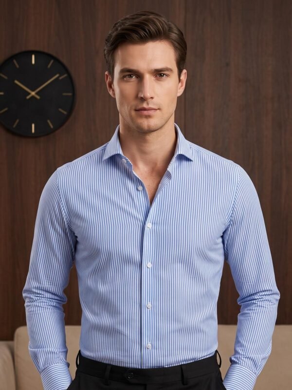 Light Blue Striped, Elite Edition, Cutaway Collar Men’s Formal Shirt (FS-3034)