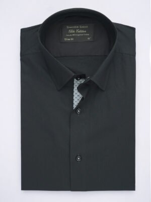 Black Plain, Elite Edition, French Collar Men’s Designer Formal Shirt (FS-559)