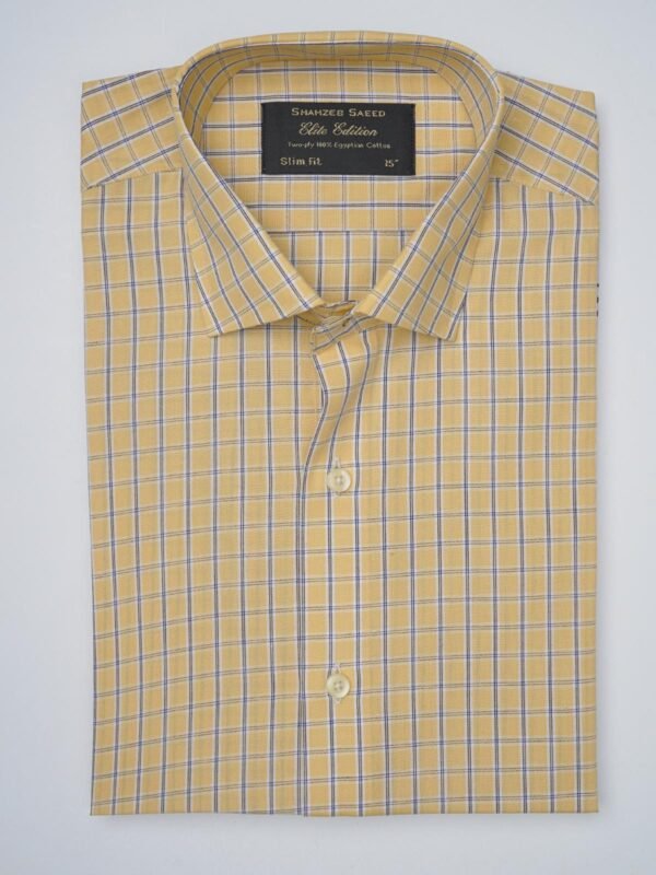 Yellow & Navy Self Checkered, Elite Edition, French Collar Men’s Formal Shirt (FS-926)