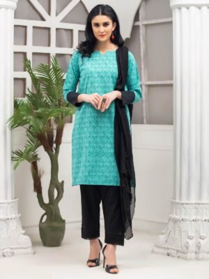 Teal Block Printed Cambric Womens Kurti (GFKU-2124)