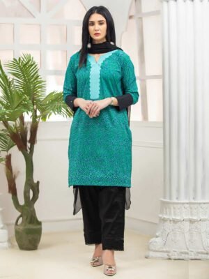 Teal Block Printed Cambric Womens Kurti (GFKU-2125)