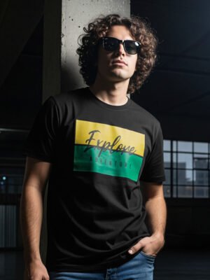 Black Graphic Half Sleeves Men’s T-Shirt (GT-89)