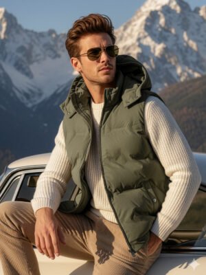Light Green Imported Sleeveless Hooded Puffer (PJ-059)