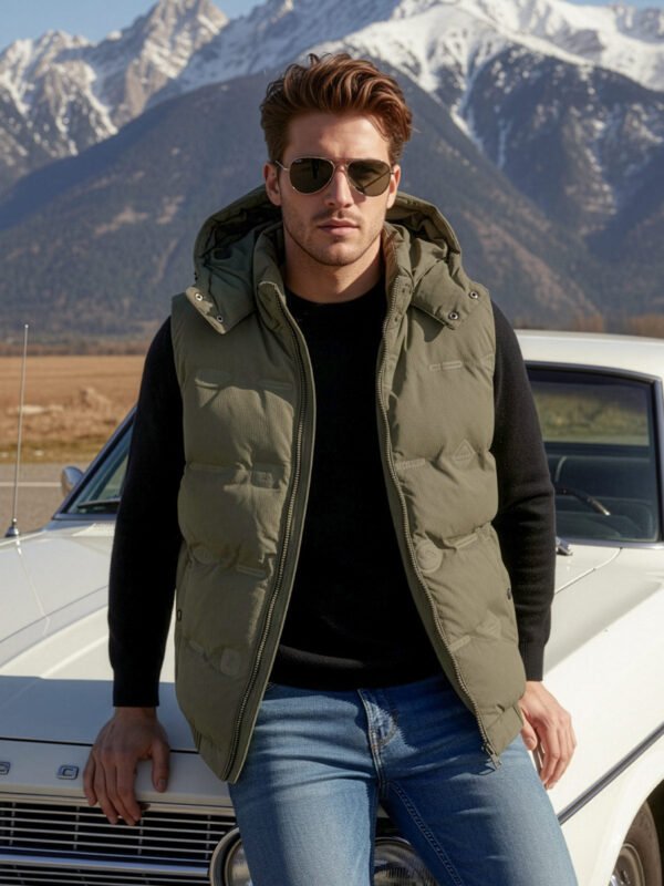 Olive Imported Sleeveless Hooded Puffer (PJ-063)