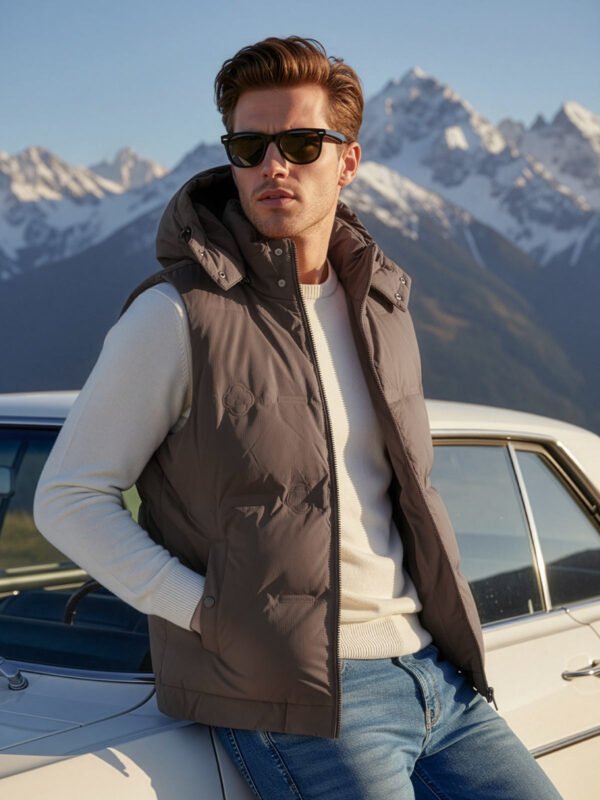 PJ068-2.jpg Dark Brown Imported Sleeveless Hooded Puffer (PJ-068)
