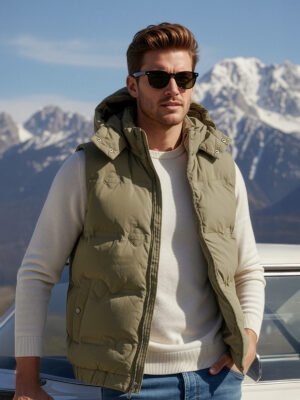 Light Green Imported Sleeveless Hooded Puffer (PJ-069)