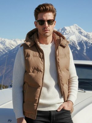 Dark Brown Imported Sleeveless Hooded Puffer (PJ-074)
