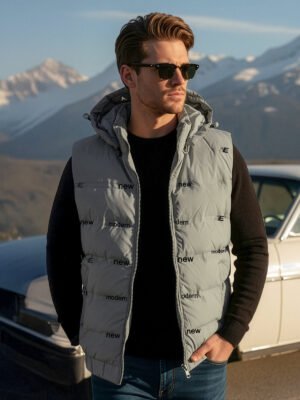 Olive Imported Sleeveless Hooded Puffer (PJ-076)