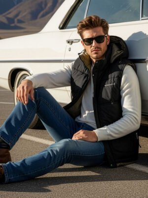Black Imported Sleeveless Hooded Puffer (PJ-077)