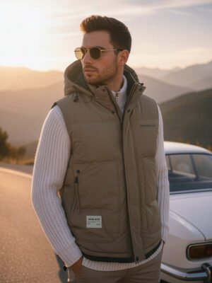 Olive Imported Sleeveless Hooded Puffer (PJ-087)