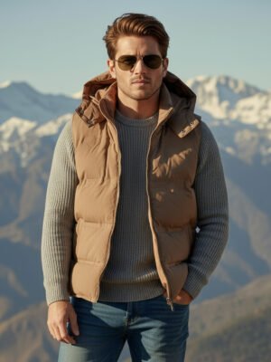 Dark Brown Imported Sleeveless Hooded Puffer (PJ-091)
