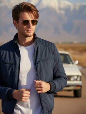 Navy Blue Imported Full Sleeves Puffer Jacket (PJ-099)