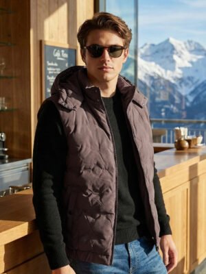 Dark Brown Imported Sleeveless Hooded Puffer (PJ-104)