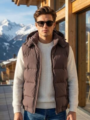 Light Brown Imported Sleeveless Hooded Puffer (PJ-106)