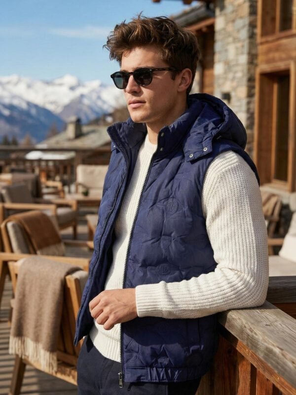 Navy Imported Sleeveless Hooded Puffer (PJ-107)