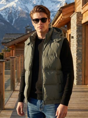 Light Green Imported Sleeveless Hooded Puffer (PJ-108)