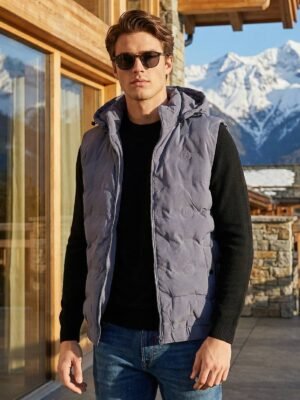 Light Grey Imported Sleeveless Hooded Puffer (PJ-110)