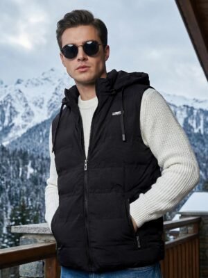 Black Imported Sleeveless Hooded Puffer (PJ-118)