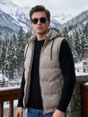 Black Imported Sleeveless Hooded Puffer (PJ-120)