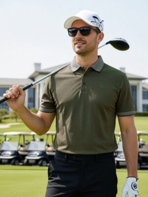 Olive Jacquard Collar Polo T-Shirt (POLO-1112)