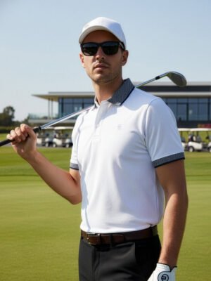 White Jacquard Collar Polo T-Shirt (POLO-1113)