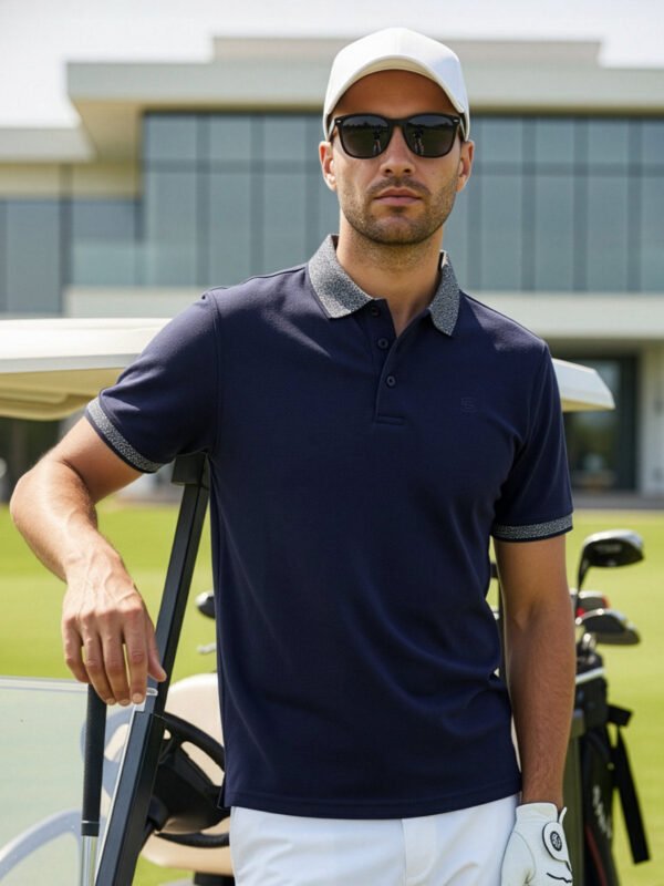 Navy Jacquard Collar Polo T-Shirt (POLO-1114)