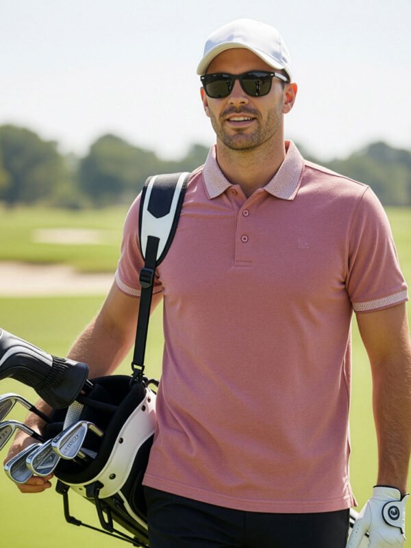 Tea Pink Jacquard Collar Polo T-Shirt (POLO-1116)