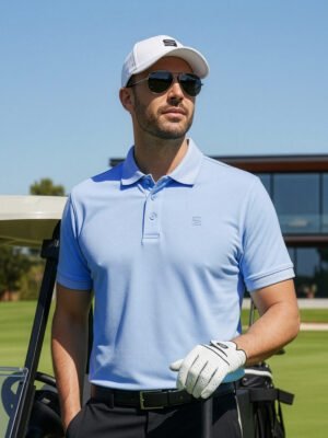 Powder Blue Jacquard Collar Polo T-Shirt (POLO-1117)