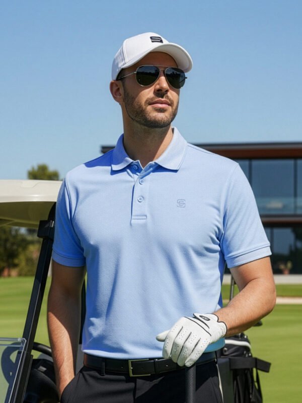 Powder Blue Jacquard Collar Polo T-Shirt (POLO-1117)