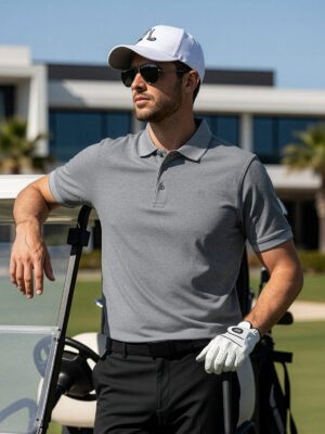 Heather Grey Jacquard Collar  Polo T-Shirt (POLO-1120)