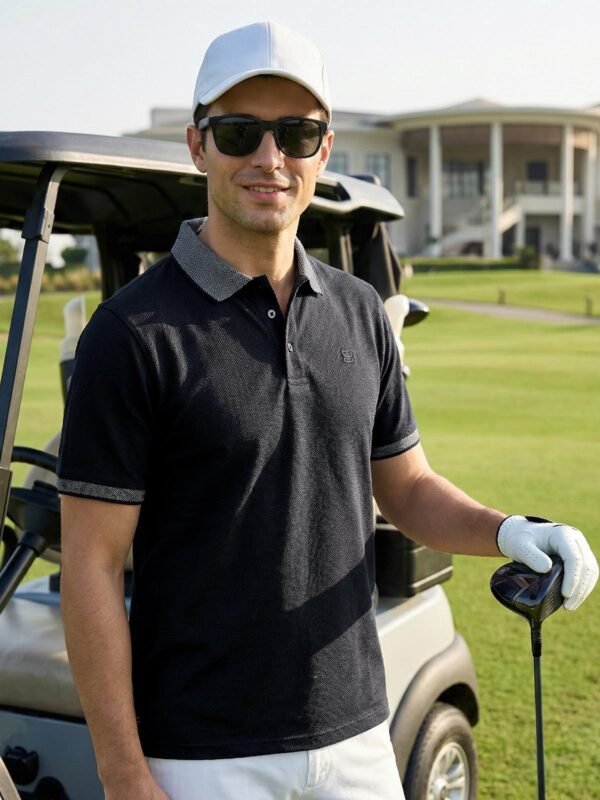 POLO1121-2.jpg Black Jacquard Collar Polo T-Shirt (POLO-1121)