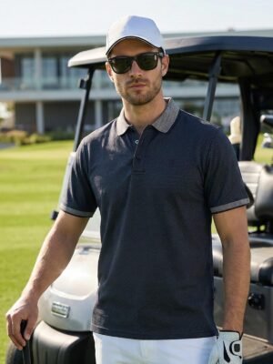 Charcoal Jacquard Collar Polo T-Shirt (POLO-1122)