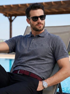 Charcoal Contrast Tipping Polo T-Shirt (POLO-1145)