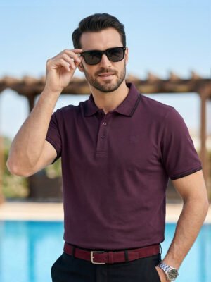 Maroon Contrast Tipping Polo T-Shirt (POLO-1149)