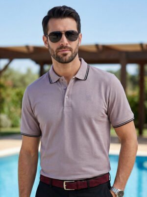 Beige Contrast Tipping Polo T-Shirt (POLO-1151)