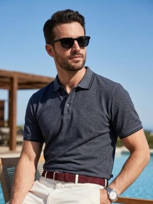 Charcoal Contrast Tipping Polo T-Shirt (POLO-1153)