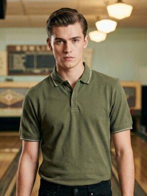 Olive Plain Contrast Tipping Half Sleeves Polo T-Shirt (POLO-1158)
