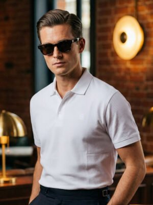 White Textured Popcorn Polo T-Shirt (POLO-1178)
