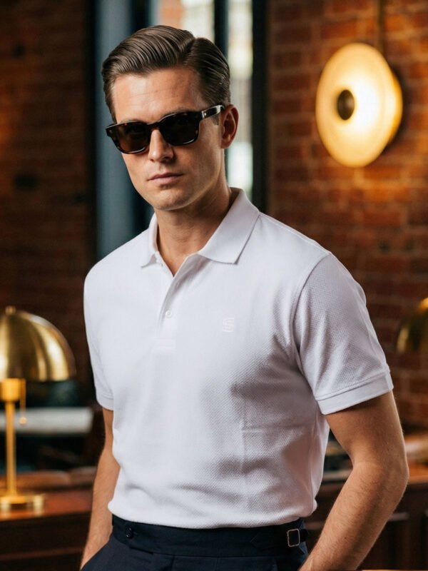 White Textured Popcorn Polo T-Shirt (POLO-1178)