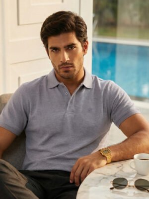 Steel Grey Textured Popcorn Polo T-Shirt (POLO-1180)