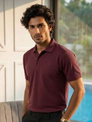 Maroon Textured Popcorn Polo T-Shirt (POLO-1183)