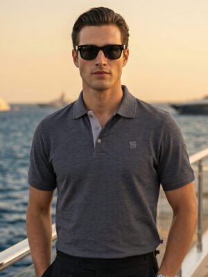 POLO1200-2.jpg Charcoal Half Sleeves Designer Polo T-Shirt (POLO-1200)