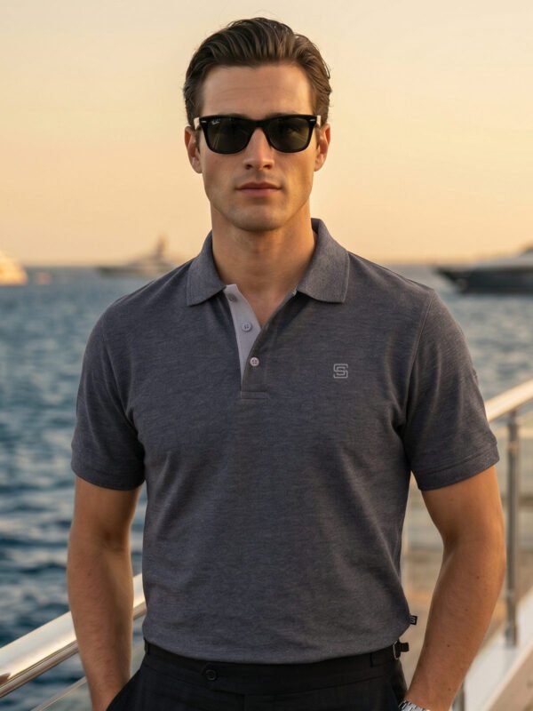 Charcoal Half Sleeves Designer Polo T-Shirt (POLO-1200)