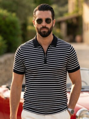 Black & White Yarn Dyed Polo T-Shirt (POLO-1256)