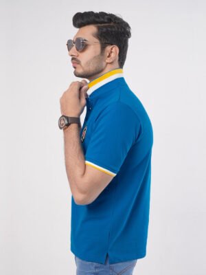 Royal Blue Plain Twin Contrast Lycra Elastane Half Sleeves Polo T-Shirt (POLO-452)
