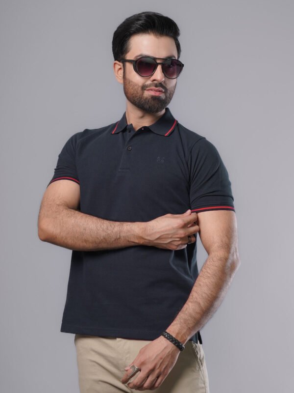 Navy Blue Classic Half Sleeves Cotton Polo T-Shirt (POLO-483)