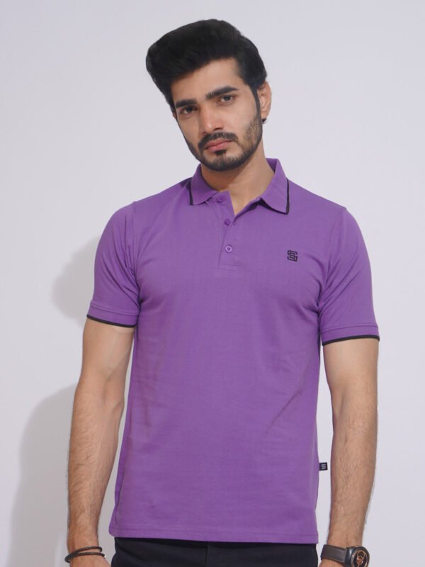 Purple Sapphire  Contrast Tipping Half Sleeves Cotton Jersey Polo T-Shirt (POLO-632)