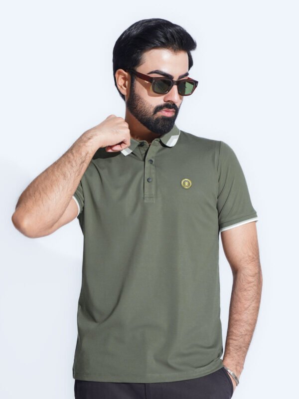 POLO914-2.jpg Olive Green Spandex Polo T-Shirt (POLO-914)